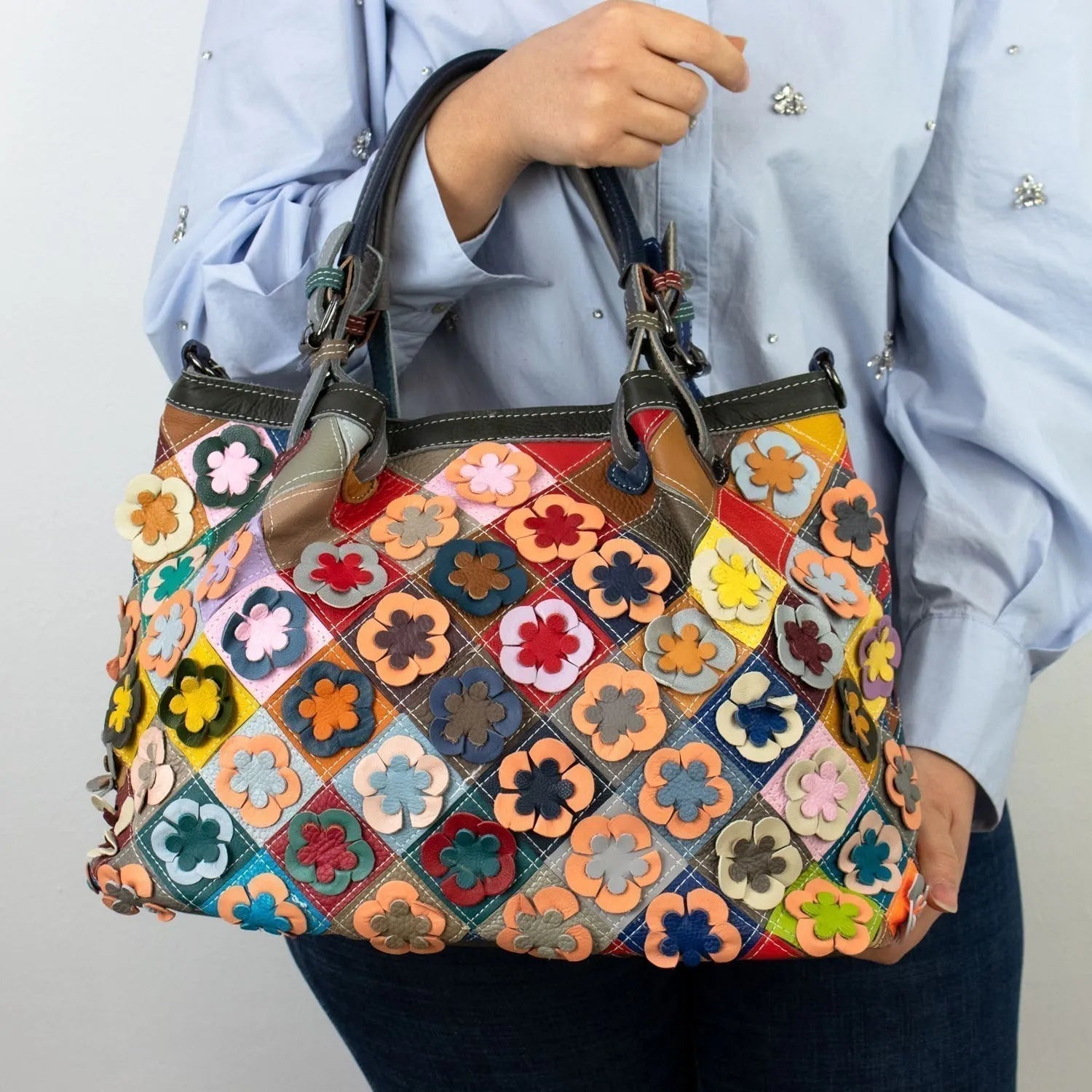 Bolso hobo de Piel Pregato Mosaic Flowers - KimondoShop