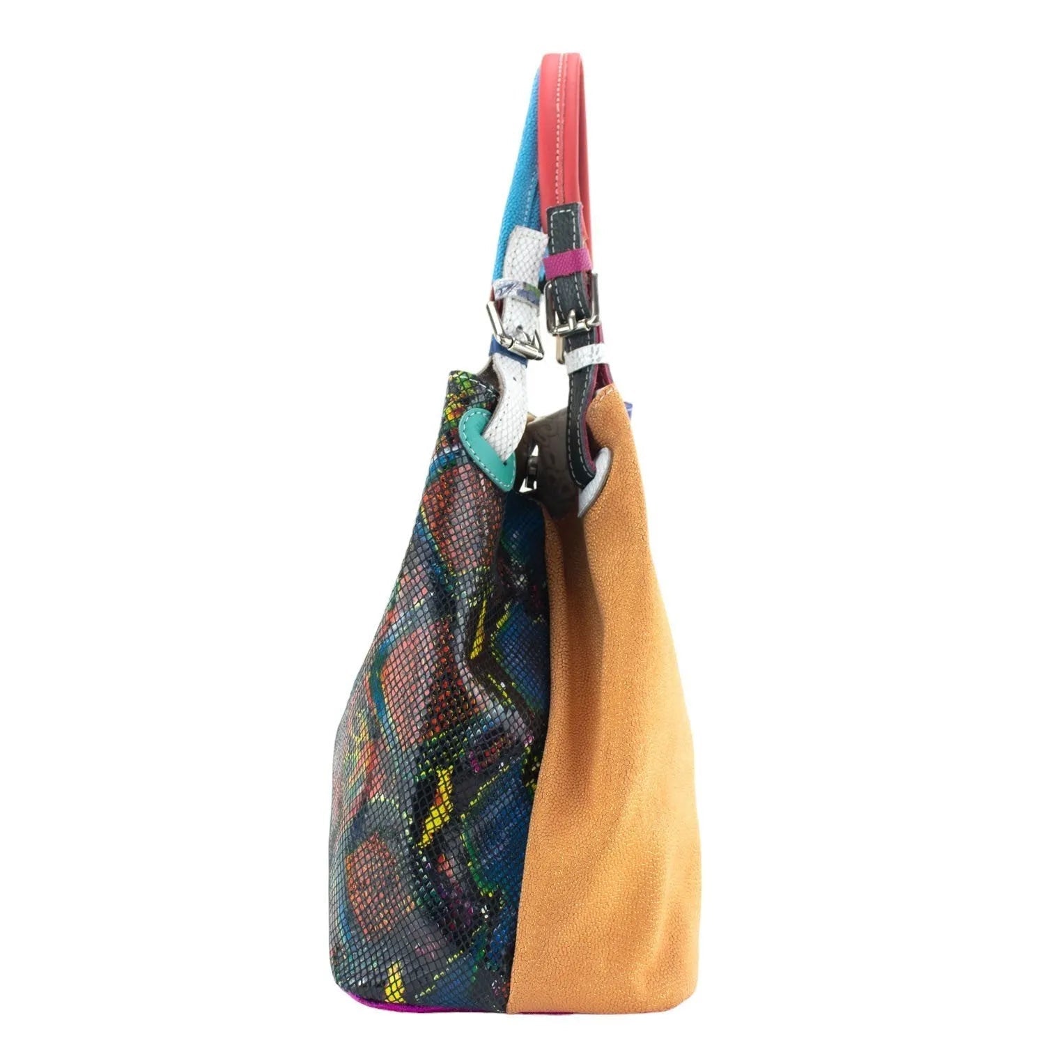 Bolso hobo en Piel Pregato Vittoria Azul eléctrico Camel - KimondoShop