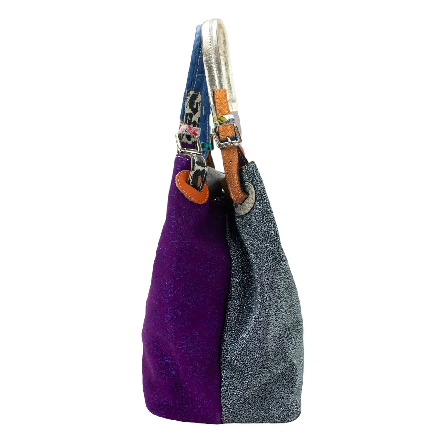 Bolso hobo en Piel Pregato Vittoria Gris Floral - KimondoShop