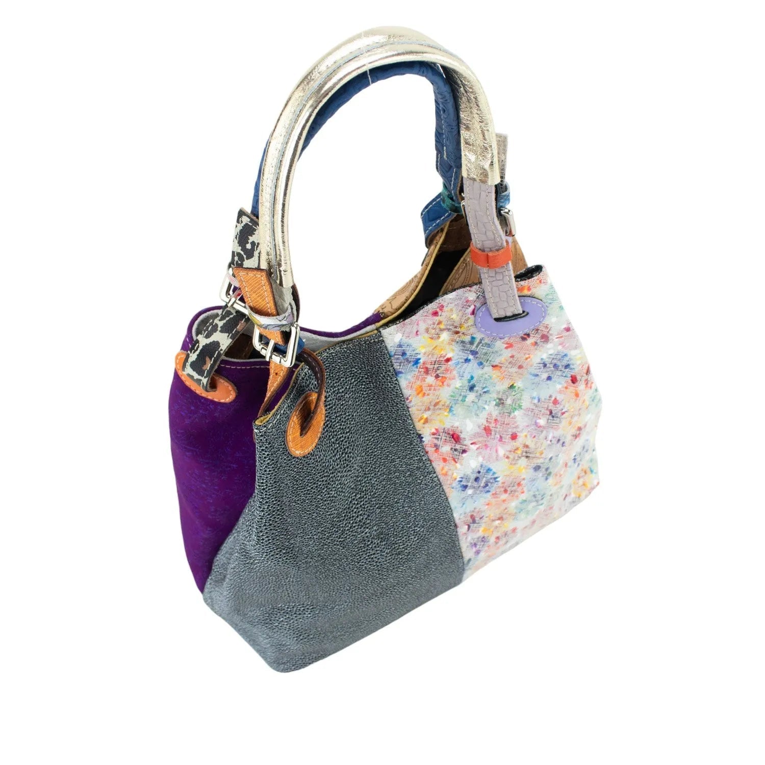 Bolso hobo en Piel Pregato Vittoria Gris Floral - KimondoShop