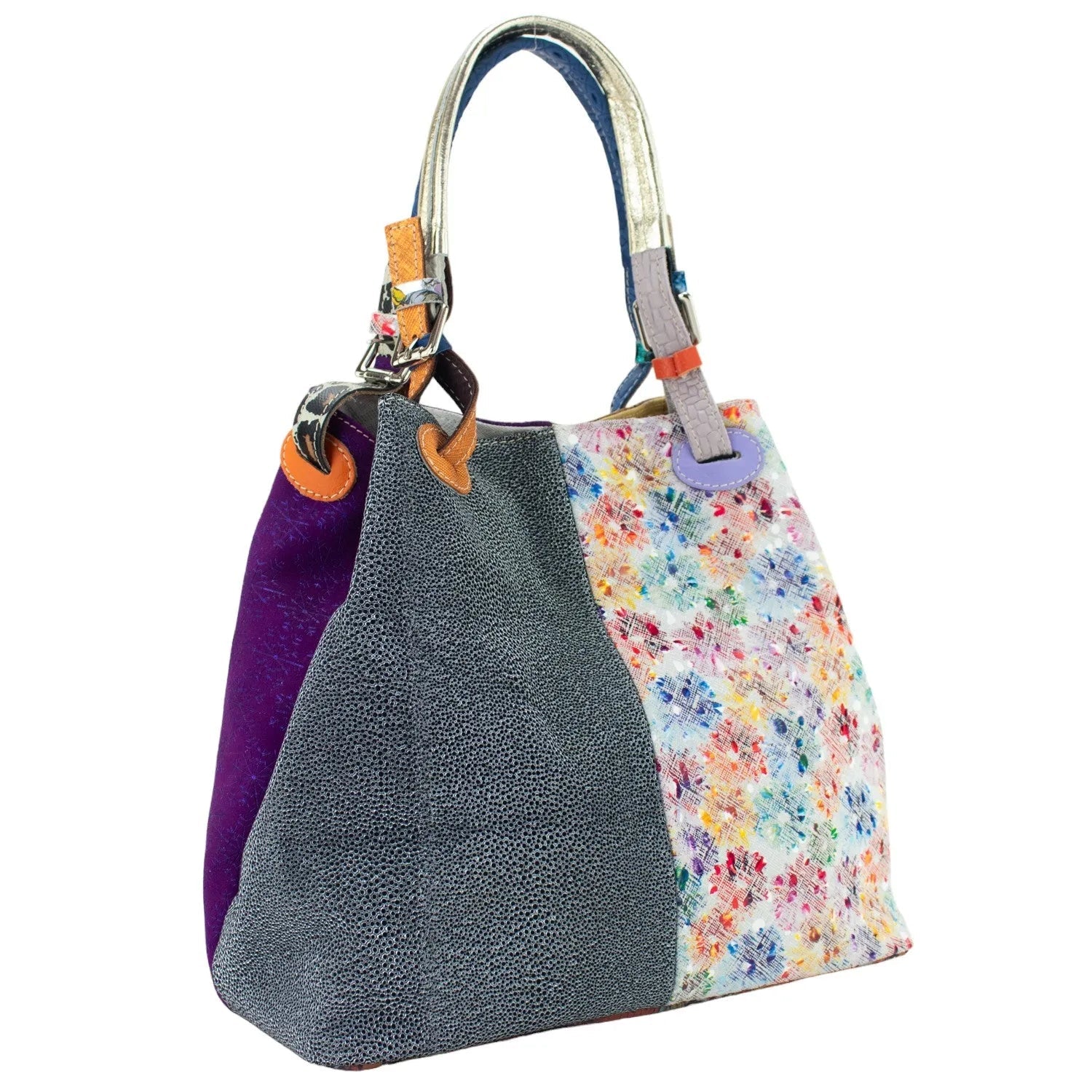 Bolso hobo en Piel Pregato Vittoria Gris Floral - KimondoShop