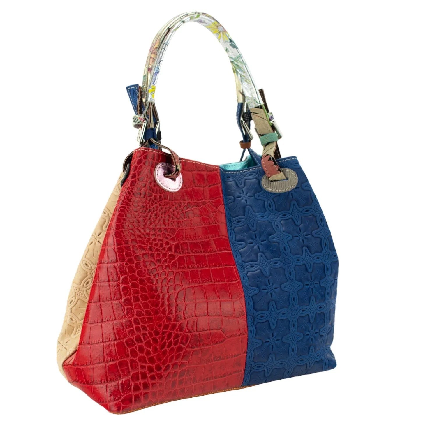 Bolso hobo en Piel Pregato Vittoria Rojo Azul - KimondoShop