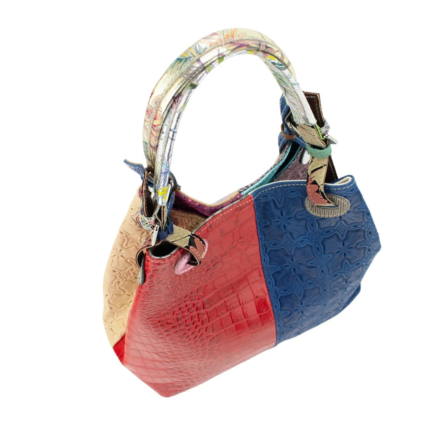 Bolso hobo en Piel Pregato Vittoria Rojo Azul - KimondoShop