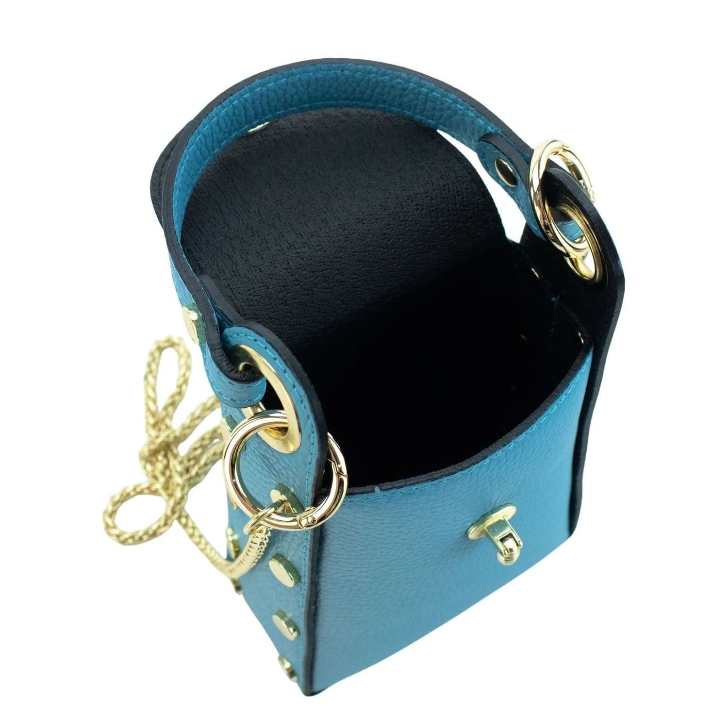 Bolso mini en Piel Pregato Golden Bee Turquesa - KimondoShop