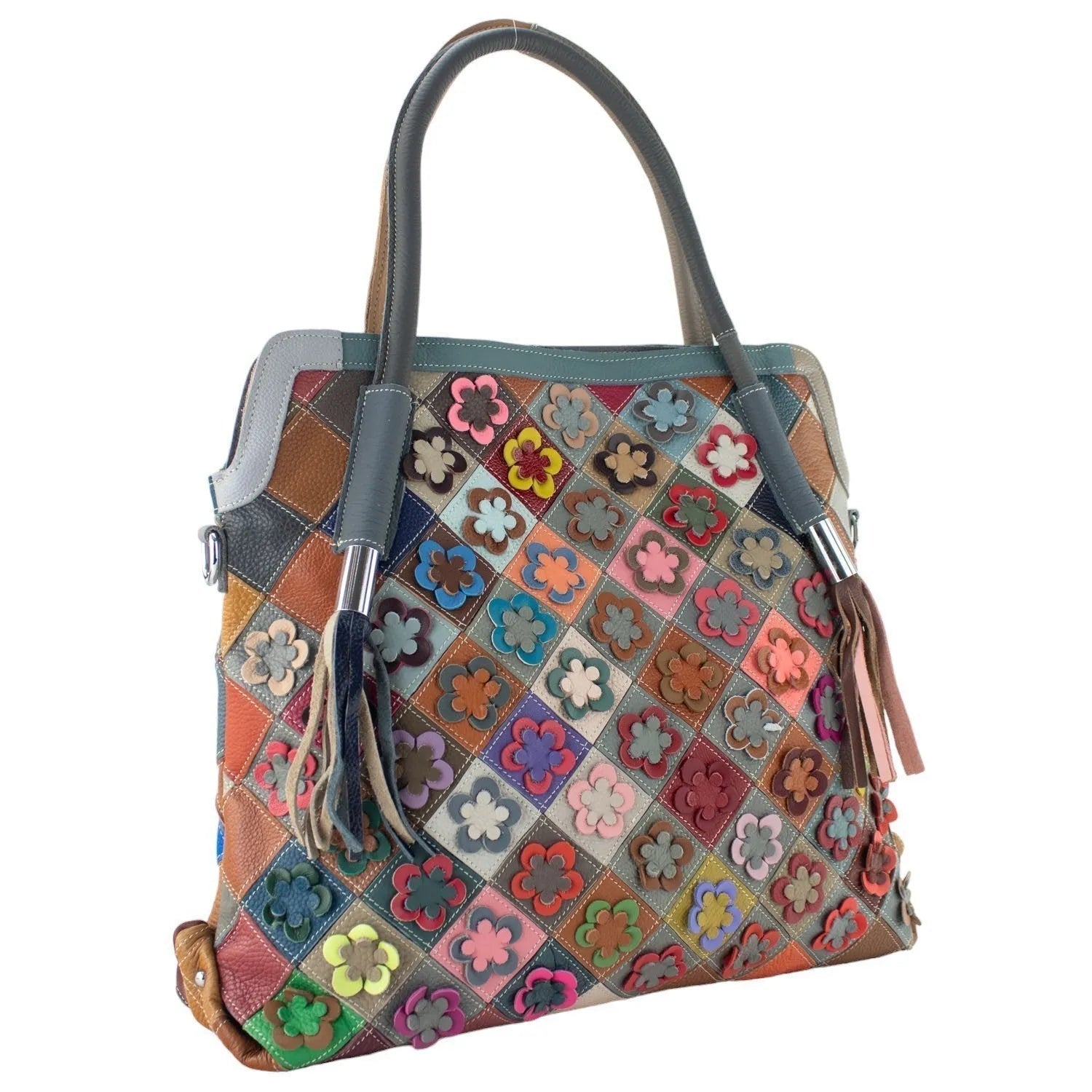 Bolso shopper asa ajustable de Piel Pregato Mosaic Flowers - KimondoShop