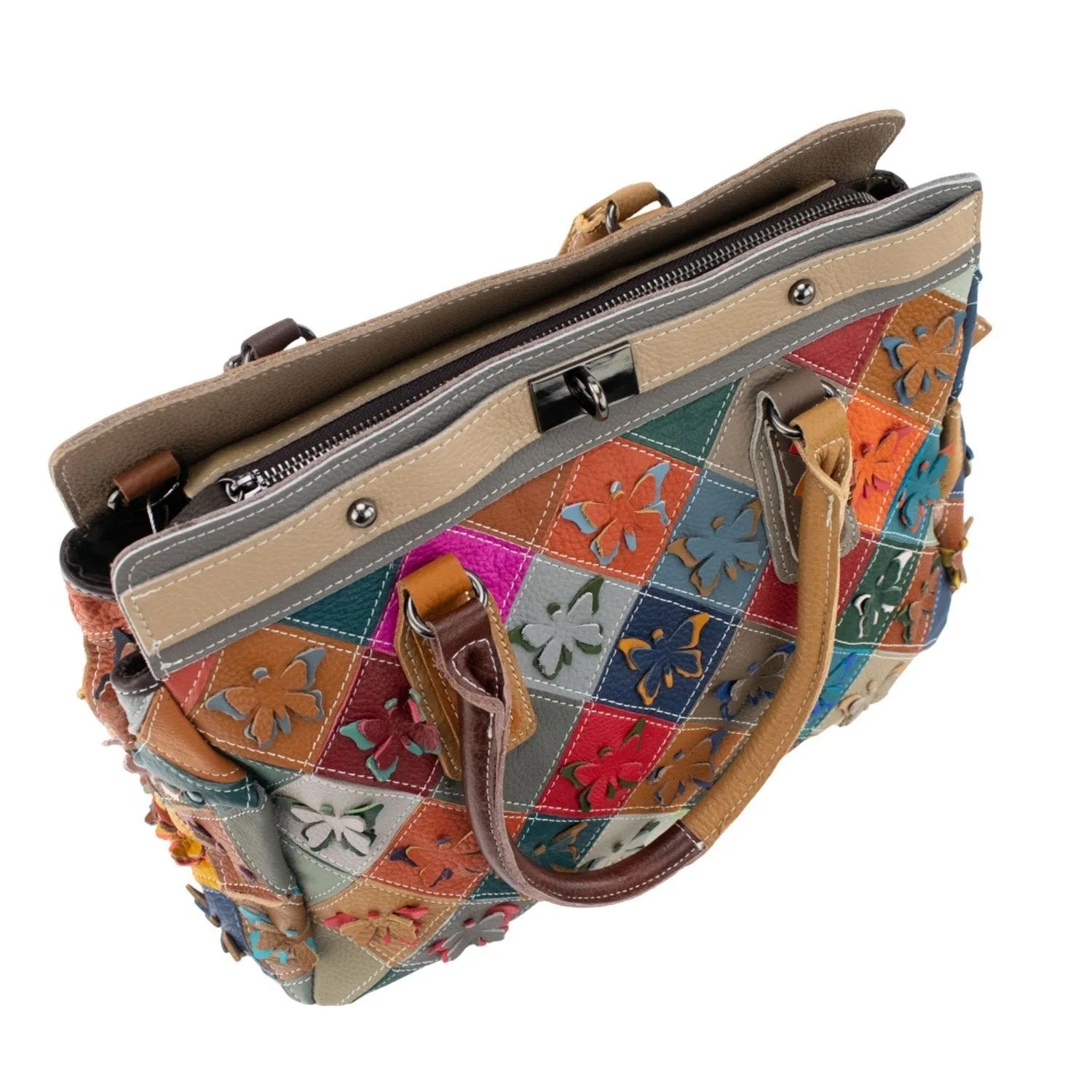 Bolso shopper con broche de Piel Pregato Mosaic Buterfly - KimondoShop