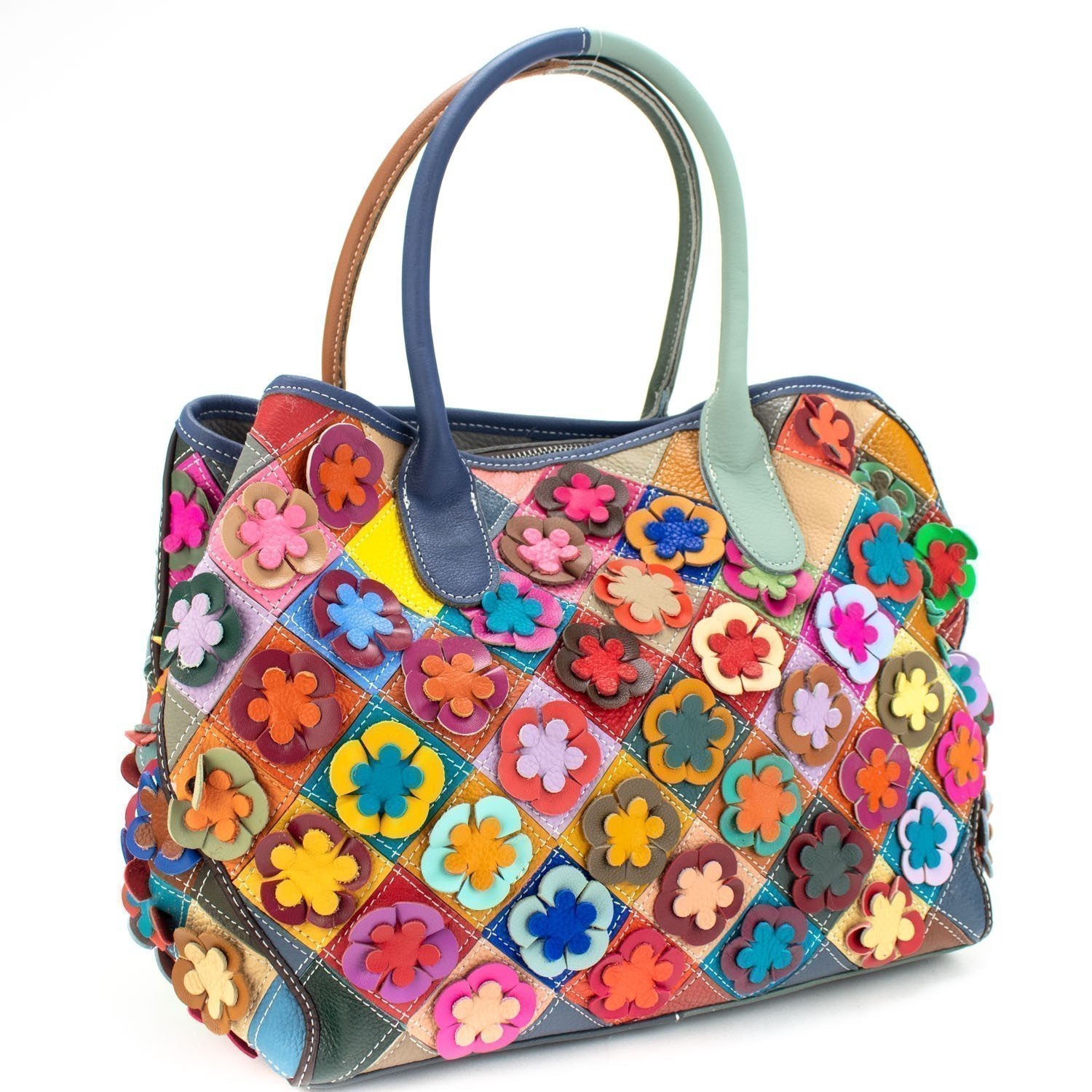 Bolso shopper de Piel Pregato Mosaic Flowers - KimondoShop