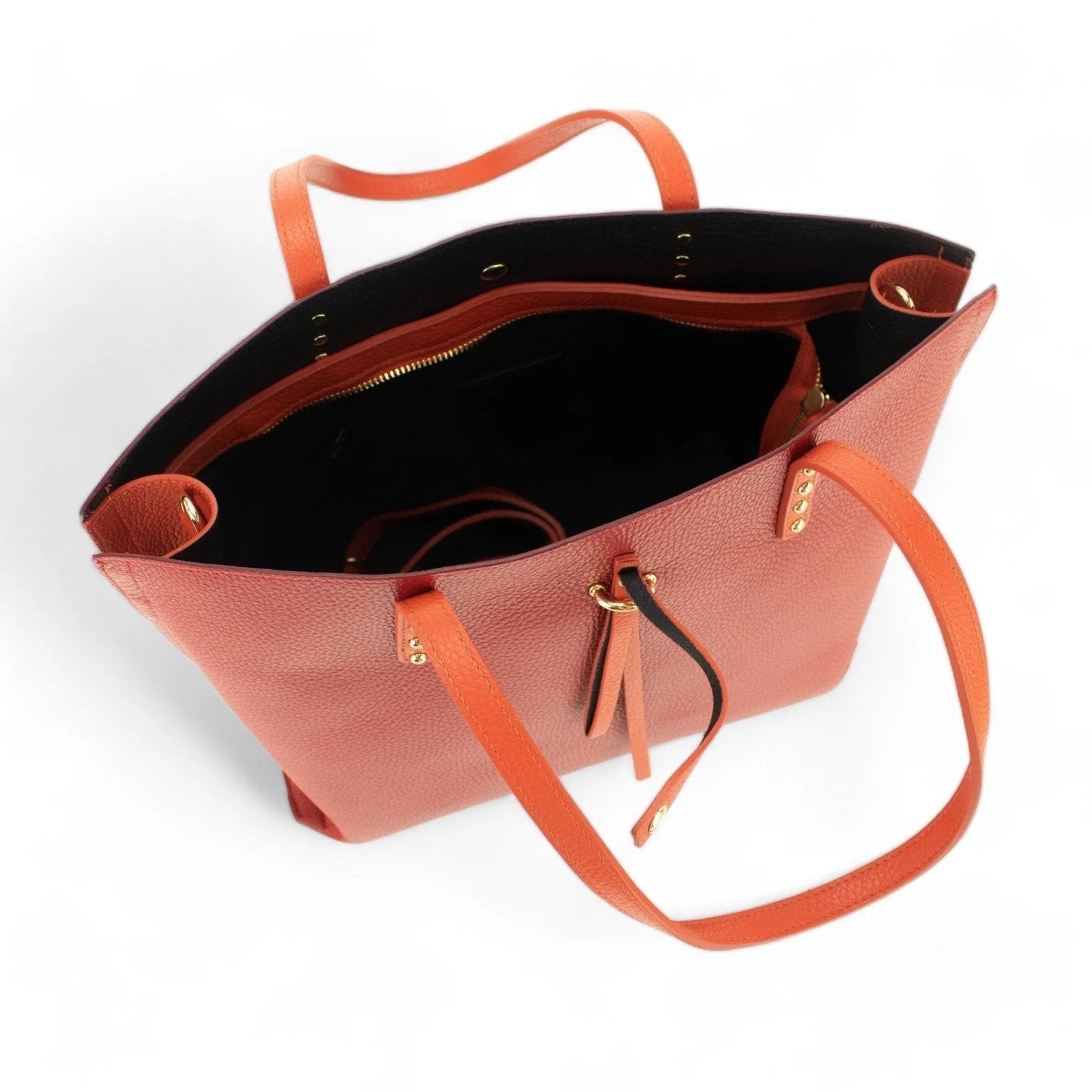 Bolso Shopper en Piel Pregato Loggia Rojo Naranja - KimondoShop