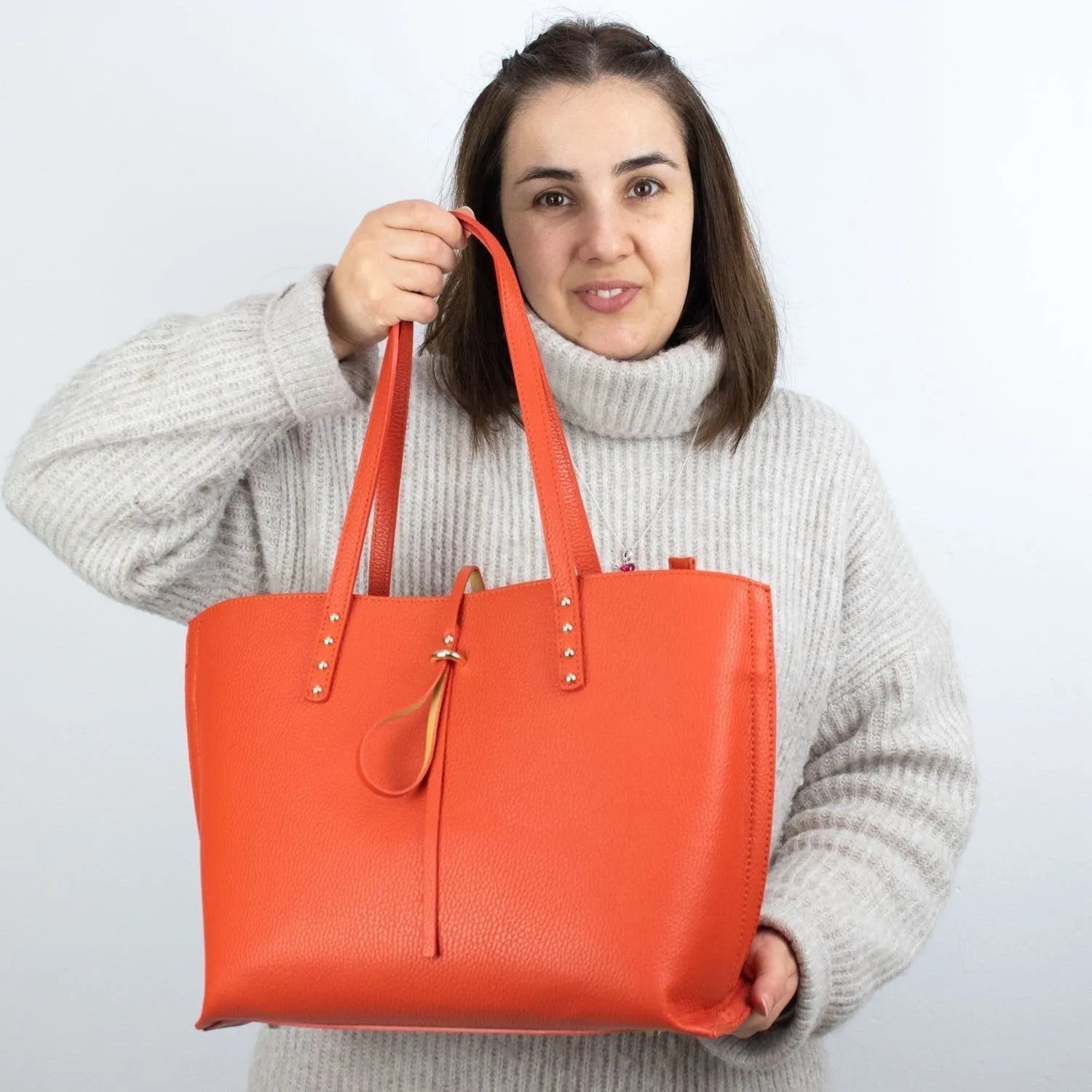 Bolso Shopper en Piel Pregato Loggia Teja - KimondoShop