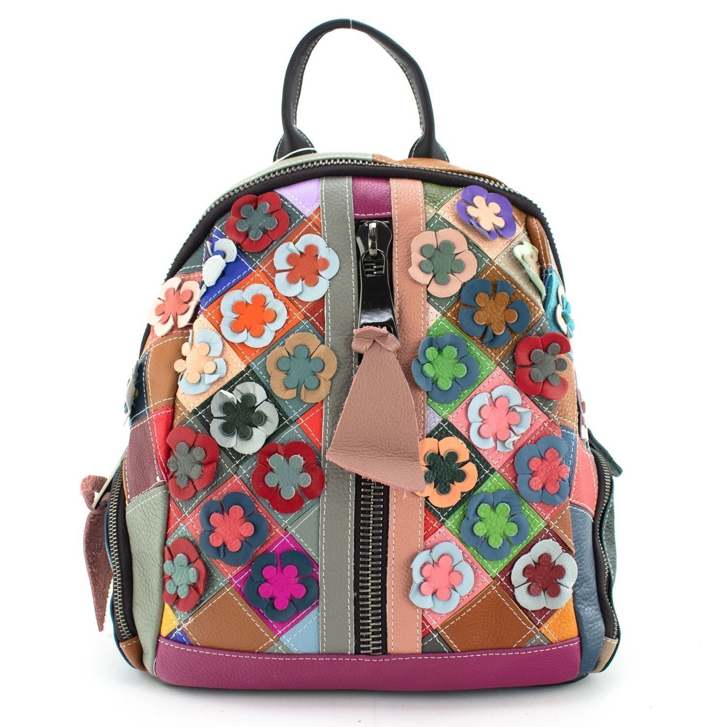 Mochila casual redonda de Piel Pregato Mosaic Flowers - KimondoShop