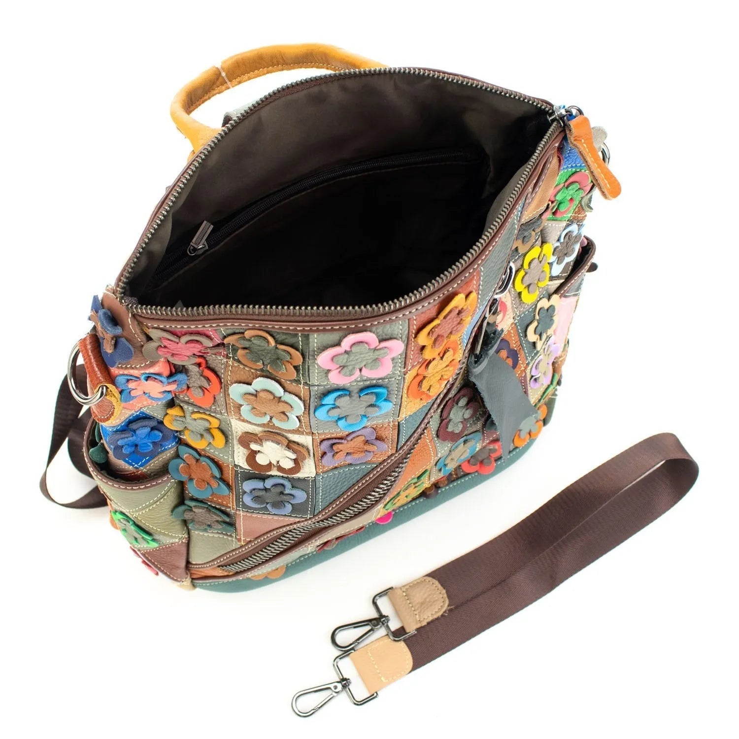 Mochila con bandolera de Piel Pregato Mosaic Flowers - KimondoShop