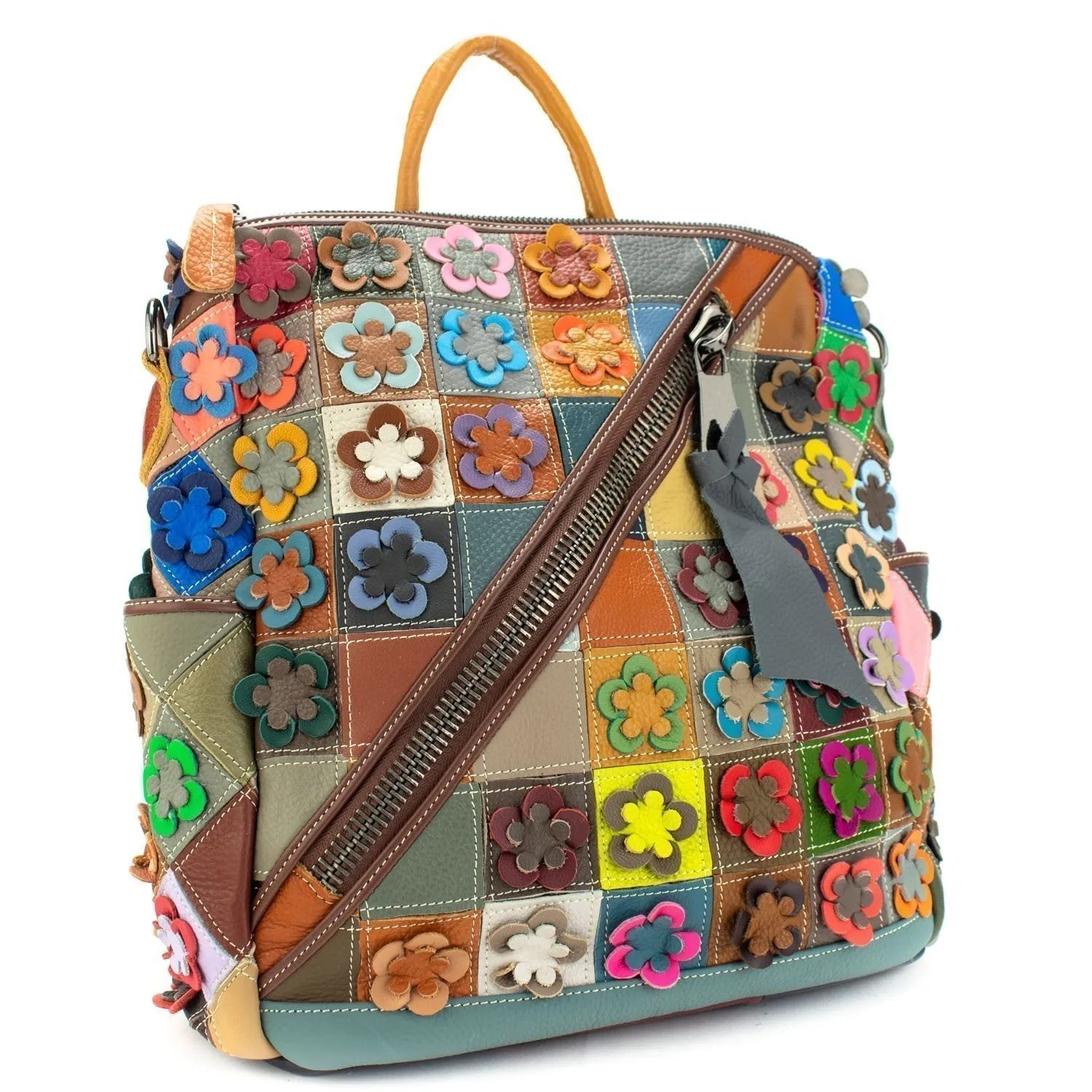 Mochila con bandolera de Piel Pregato Mosaic Flowers - KimondoShop