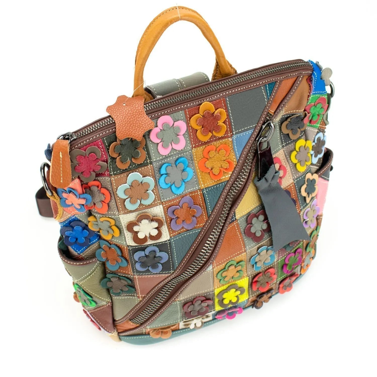 Mochila con bandolera de Piel Pregato Mosaic Flowers - KimondoShop