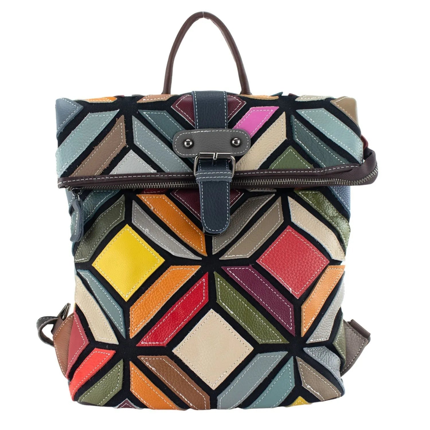 Mochila de Piel con broche Pregato Mosaic Geometric - KimondoShop