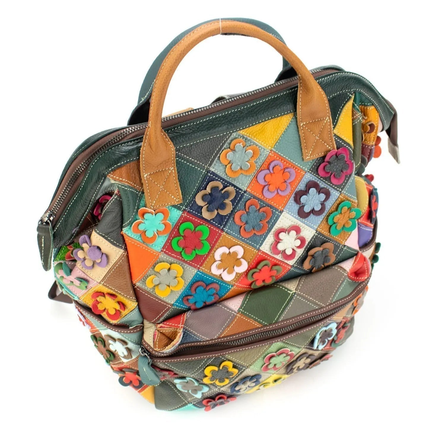 Mochila rígida de Piel Pregato Mosaic Flowers - KimondoShop